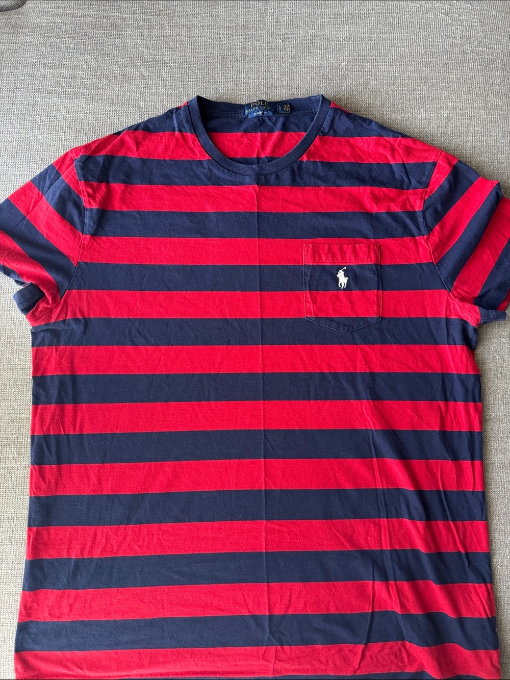 Polo by Ralph Lauren Red & Navy Striped Pocket Tee Size Large